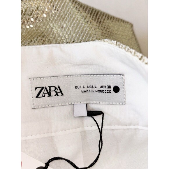 Zara High Waist Sequin Disco Wide Leg Culotte Cropped Trousers Pants Large - Picture 2 of 5